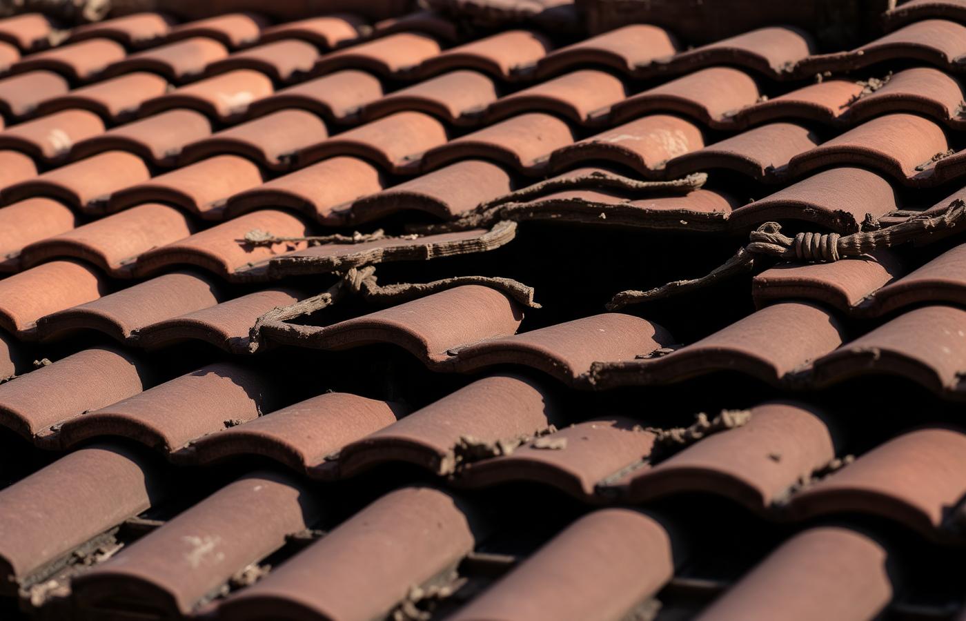 Damaged tile roof before repair