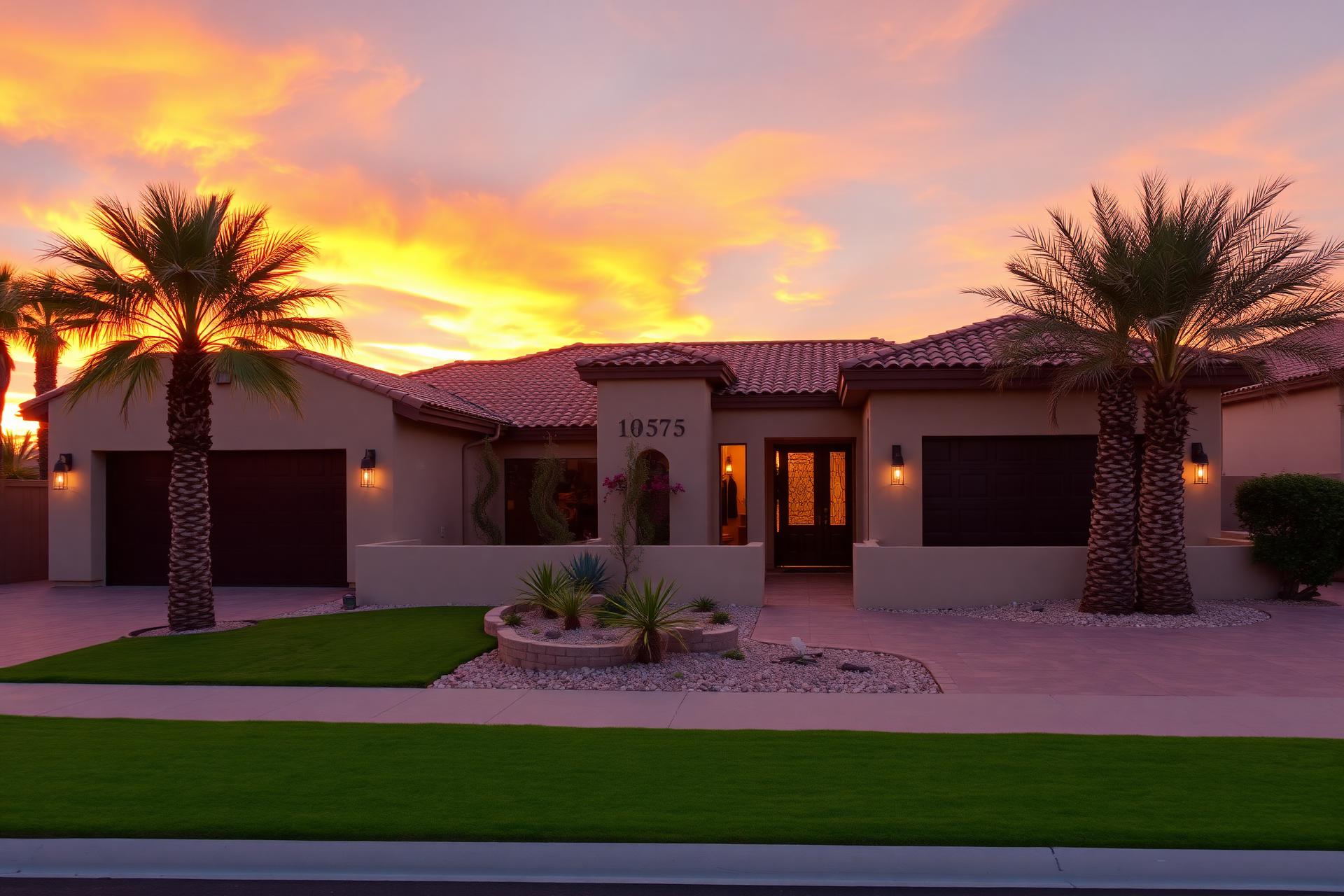 Modern Las Vegas home at golden hour
